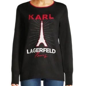 Karl Lagerfeld Black Eiffel Tower Crew Neck Sweater size Small